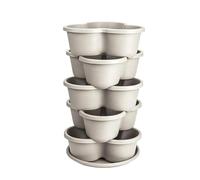 Strawberry Planter - PP 5pcs 1 Set | Stackable Planter Pots | Vertical Garden Tower Planters | Tiered Strawberry Growing Pot | Space Saving Plant Pot System With Base Tray For Indoor Outdoor Use