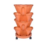 Strawberry Pot - ABS 4-Tier 32x17cm Stackable Vertical Planter | Garden Plant Container With Wheels And Bottom Tray | Space-Saving Pot For Strawberry Vegetable Fruit Balcony Patio Gardening