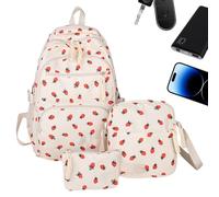 Strawberry - Zaino per ragazze - Satchel con borsa a tracolla, borsa con , borsa per bambini, viaggi quotidiani della città, libero, scuola, esterno, bianco, Siehe Beschreibung
