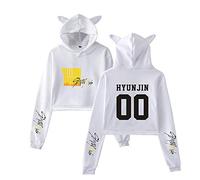Stray Kids Felpa con Cat Ear KPOP Hoodies Yellow Wood Stampate Breve Paragrafo Manica Lunga Sweatshirt con Cappuccio Crop Tops Pullover Bang Chan Changbin Hyunjin Han Felix Seungmin