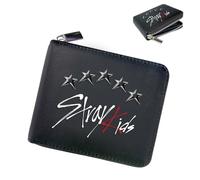 Stray, portafoglio unisex per Stay, SKZ in pelle PU, con chiusura lampo e ciondolo a forma di stella, Kpop con 1 adesivo 3D SKZ e 2 foto SKZ