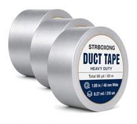 STRBOXONG Nastro Americano Grigio Argento 48mm x 20m, 3 Rotoli, Nastro Telato 210 Micron Impermeabile, Duct Tape Extra Forte, Strappabile a Mano, Senza Residui per Tubi e Metallo