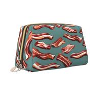 Streaky Bacon Pattern Print Leather Portable Zipper Makeup Bag Cosmetic Pouch Travel Organizer Toiletry Clutch