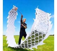 Streamer Dragon Set Poi di Drago da Danza Bianco, Nastro Rotante Simile Alla Seta per La Danza del Drago con Testa di Drago, Streamer di Drago per Sport All'aria Aperta per Giocoleria(10 m (33 ft))
