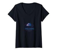 Streaming e Sogno Cloud Stile di Vita Digitale Maglietta con Collo a V, Donna, Nero, M