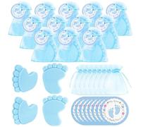 STREAMVOY Bomboniere per baby shower, confezione da 30 saponette blu per piedi con sacchetti regalo e biglietti, 5,8 x 4,6 cm, saponi per ospiti carini, confezionati singolarmente, perfetti come