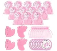 STREAMVOY Bomboniere per baby shower, confezione da 30 saponette blu per piedi con sacchetti regalo e biglietti, 5,8 x 4,6 cm, saponi per ospiti carini, confezionati singolarmente, perfetti come