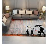 Street Art Graffiti Carpet Wall Art Tappeto Rainbow Rain Washable Lovely Silhouette Father and Child Stamp Area Tappetino per soggiorno Moquette ultra morbida antiscivolo alle 60x90cm