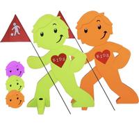 Street Buddy - Personaggio di avvertimento con bandiera, supporto riflettente per la sicurezza dei bambini - Segnale di avvertimento (1 Verde 1 Arancione)