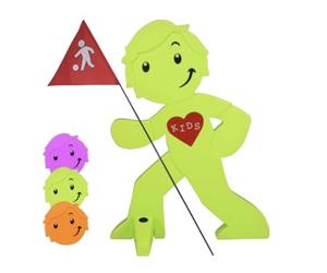 Street Buddy - Personaggio di avvertimento con bandiera, supporto riflettente per la sicurezza dei bambini - Segnale di avvertimento (Verde)