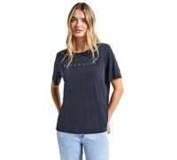 Street One 3227318 Camicia Effetto Seta con Wording, Blu Acqua Profonda, 40 Donna