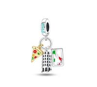 Streetculture Charm Italia - Pizza, Torre Ardesia di Pisa & Italia Card Pendente - Bracciale Collana Gioielli Idea Regalo Accessori Argento 925 Argento Sterling