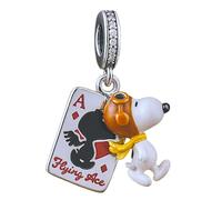 Streetculture Ciondolo a forma di cane scintillante con ciondolo a forma di cuore Snoopy Beagle Peanuts - Bracciale in argento Sterling 925