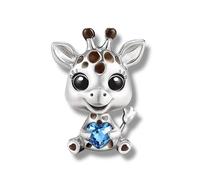 Streetculture Giraffa con ciondolo a forma di cuore in blu - Charm in argento 925 argento Sterling, B/H/T ca.: 10 x 15 x 8 mm / Max.Band: 4.6 mm, Argento sterling, Nessuna pietra preziosa