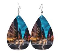 Streets of New York City - Orecchini a goccia in pelle stampata, alla moda, accessorio per feste