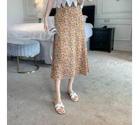 Streetwear - Gonna lunga a pieghe vintage floreale da donna, gonna midi coreana per stile estivo (arancione)