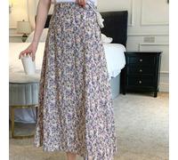 Streetwear - Gonna lunga a pieghe vintage floreale da donna, gonna midi coreana per stile estivo (viola)