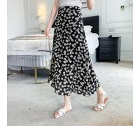 Streetwear - Gonna lunga plissettata vintage floreale da donna, stile coreano, per gonna midi per stile estivo (nero)