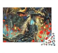 Strega 1000 Pezzi Puzzle per Adulti Strega nel Campo di Papaveri con Luci Luminescenti Sfidante Difficile Premium Spesso Robusto Vivace Antistress 52x38cm/1000pz