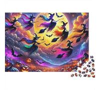 Strega 1000 Pezzi Puzzle per Adulti Streghe che Volano sopra le Zucca sotto la Luna Piena Premium Spesso Robusto Vivace Sfidante Antistress Gioco Decorazione Famiglia 70x50cm/1000pz