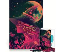 Strega al neon sotto la luna Puzzle per adolescenti da 1000 pezzi Gioco intelligente e rilassante Assemblaggio del modello Regalo perfetto (38x26cm)