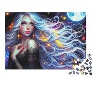 Strega Alta Qualità 1000 Pezzi Puzzle per Adulti Bella Strega sotto la Luna Blu e le Stelle Premium Spesso Robusto Vivace Sfidante Gioco Famiglia 52x38cm/1000pz
