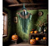 Strega animata elettronica di Halloween, 170,2 cm, strega parlante da appendere, con occhi luminosi e decorazione di attivazione del suono, spaventose decorazioni di Halloween per casa infestata