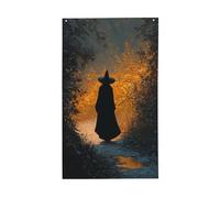 Strega che cammina sulla strada Autunno Foresta Yard House Bandiere, 0,9 x 1,5 m Stagione Auguri Banner con occhielli Indoor Outdoor Party Decorazioni per la casa