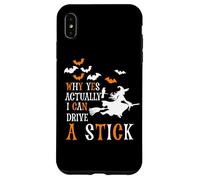 Strega che guida una scopa bastone divertente pipistrelli costume di Halloween Custodia per iPhone XS Max