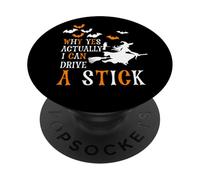 Strega che guida una scopa bastone divertente pipistrelli costume di Halloween PopSockets PopGrip Adesivo