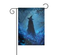 Strega che indossa cappello nero nella foresta bandiera da giardino 30 x 45 cm verticale su entrambi i lati per fattoria vacanze decorazioni esterne bandiera cortile