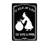 Strega Che Lavora Sulla Pozione Magica Halloween, Vai Avanti E Avvisa Che La Strega Sta Arrivando Poster Metal Vintage Cartelli Metallo Divertente Cartello Decorativo Per Cucina Garage Bagno