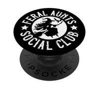 Strega che vola su un bastone di scopa Feral Aunts Social Club PopSockets PopGrip Adesivo