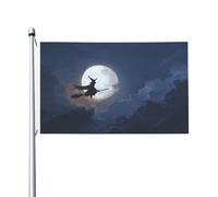 Strega che vola su un manico di scopa per la casa del cortile, striscione di auguri con occhielli per interni ed esterni, decorazioni per la casa