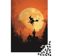 Strega che vola su una scopa davanti alla luna pienaPuzzle 1000 Pezzi Per Adulti, Giochi EduGattoivi, Sfide, Decorazioni Per La Casa70x50cm/1000pcs