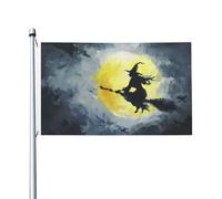 Strega che vola sul manico di scopa Moonlight Yard House Bandiere, 0,9 x 1,5 m, striscione di auguri con occhielli per interni ed esterni, decorazioni per la casa