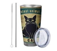 Strega con coperchio bicchiere Set di 1 gatto astratto carino fiore pianta vintage latta poster divertente parola verde acqua giallo isolato metallo lattina raffreddamento No Spill scuola college