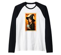 Strega con sfera di cristallo e pipistrello notte Maglia con Maniche Raglan