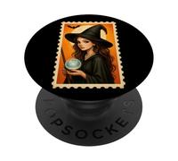 Strega con sfera di cristallo e pipistrello notte PopSockets PopGrip Adesivo
