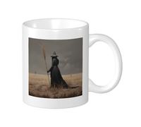 Strega Confezione da 1 tazza stampa scopa magica disegni scena estetica ragazza erba secca cappello magico grigio marrone ceramica riutilizzabile decorazione ufficio dispensa appartamento soggiorno