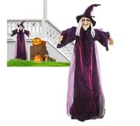 Strega Decorazioni di Halloween, Strega animata in bilico, Strega realistica di Halloween, Occhi luminosi Strega, Strega attivata dalla voce Halloween Strega animata Decorazione per la casa infestata