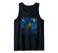 Strega della Notte Stellata in Cappello Van Gogh Halloween Art Parodia Canotta