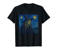Strega della Notte Stellata in Cappello Van Gogh Halloween Art Parodia Maglietta