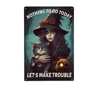 Strega E Gattino Creano Problemi Halloween, Niente Da Fare Oggi Creiamo Problemi Targa In Metallo Divertente Cartelli Metallo Vintage Poster Metal Per Bar Pub Casa Cafe