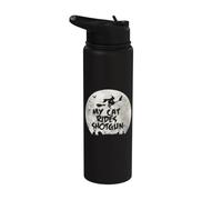 Strega e gatto Halloween Il mio gatto cavalca il fucile Stainless Steel Insulated Water Bottle
