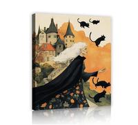 Strega Gatto Scena Tela Arte Della Parete Fantasy Gotico Castello Opera D'arte Stampa Halloween Poster Pittura Murale Vintage per Nursery Home Decor 60x80cm telaio interno
