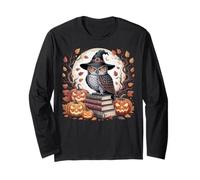 Strega Gufo Zucca Autunno Luna Halloween Spooky Design Maglia a Manica