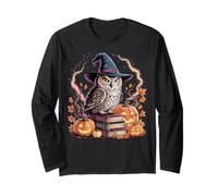 Strega Gufo Zucca Foglie Autunnali Halloween Magic Design Maglia a Manica
