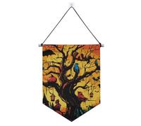 Strega Halloween Black Bat Pumpkin Tree appeso banner in tessuto con asta telescopica banner bandiere appeso decorazioni per feste per ufficio, scuola, aula, dormitorio, casa