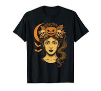 Strega Halloween Corona Zucca Teschi Pipistrelli Maglietta